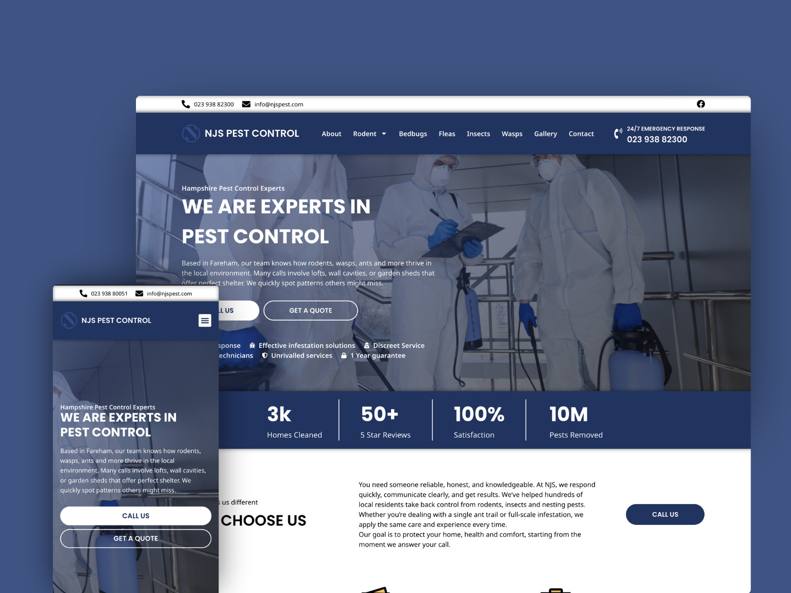 NJS Pest Control web design hover